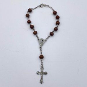 Catholic Wood Bead Bracelet Rosary Holyland Cross Jerusalem Icon Religious Pray